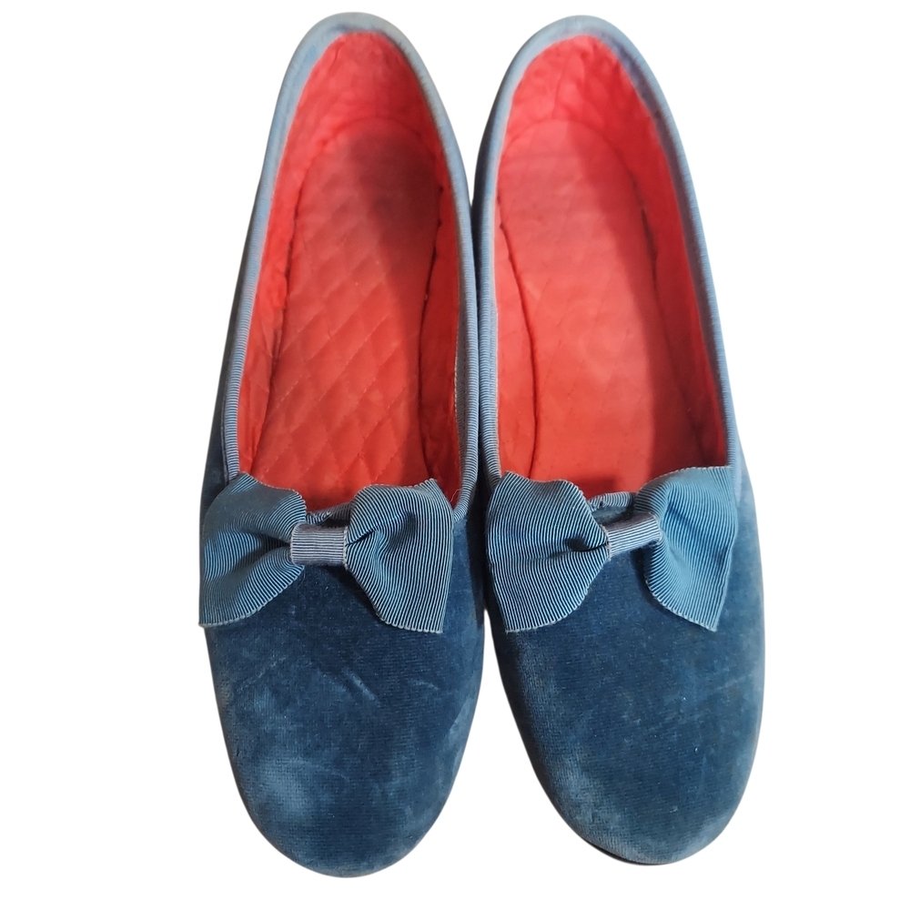 Rare Vintage Dunhams of Maine Blue Velvet Smoking Slippers Grosgrain Bow Size 11 - Picture 3 of 16